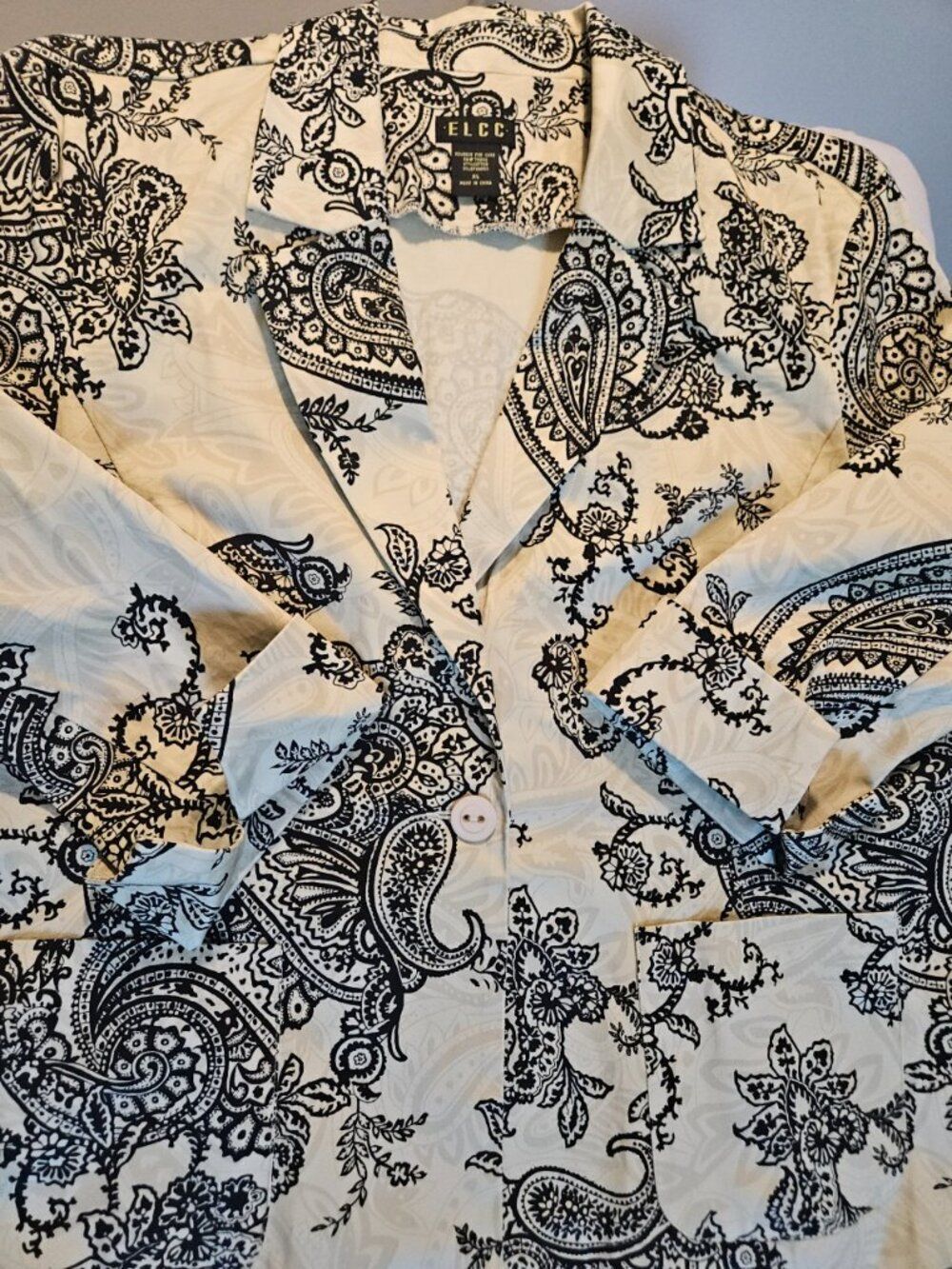 Vintage ELCC Black Tan Paisley Floral Cotton Blazer Jacket XL